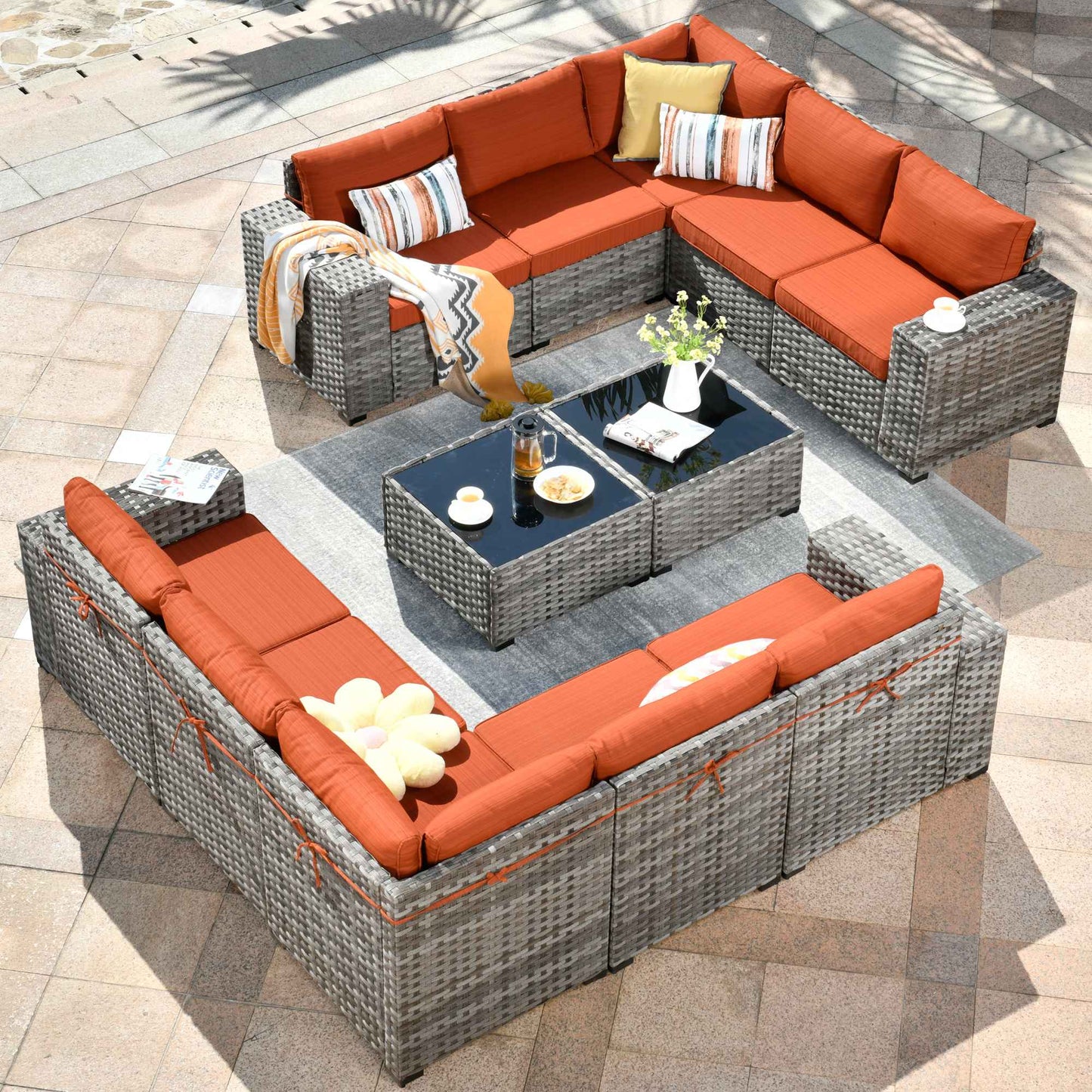 12 Pieces Patio Conversation Set with 7.68'' Broad Handrails