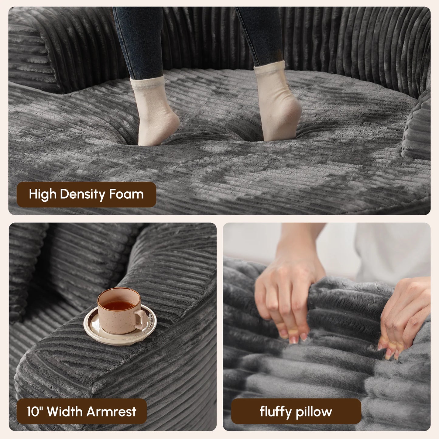 59" O-Shape Modular Couch, Plush Corduroy Fabric, No Assembly Required