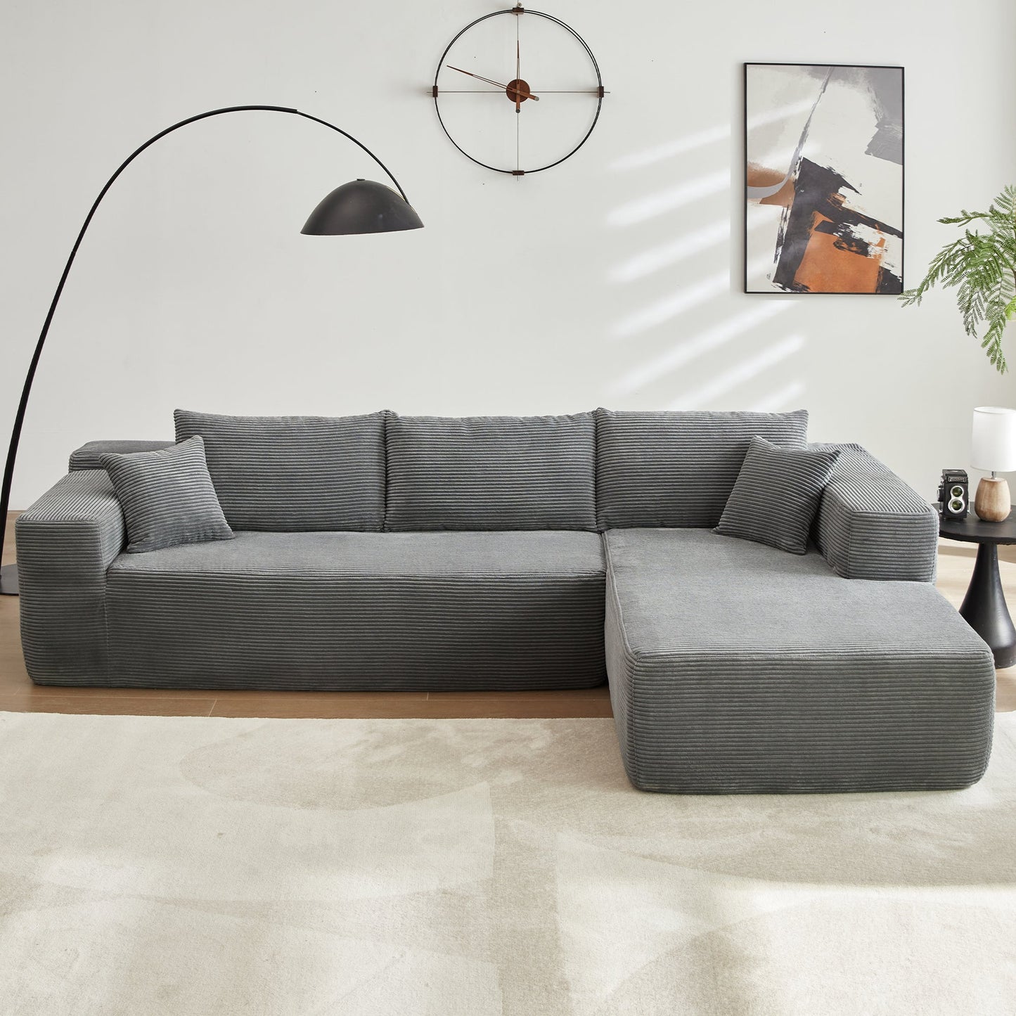 104" L-Shape Modular Couch with Chaise,Corduroy Fabric,No Assembly Required