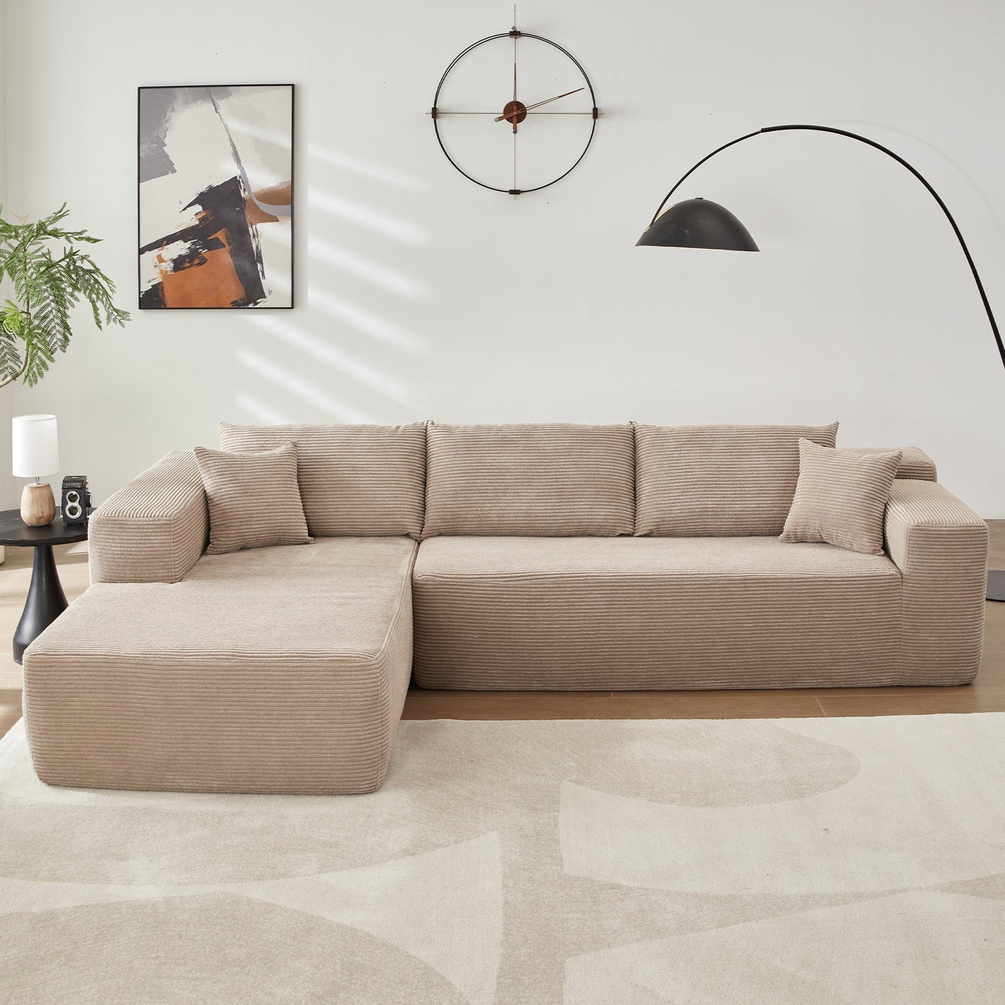 104" L-Shape Modular Couch with Chaise,Corduroy Fabric,No Assembly Required