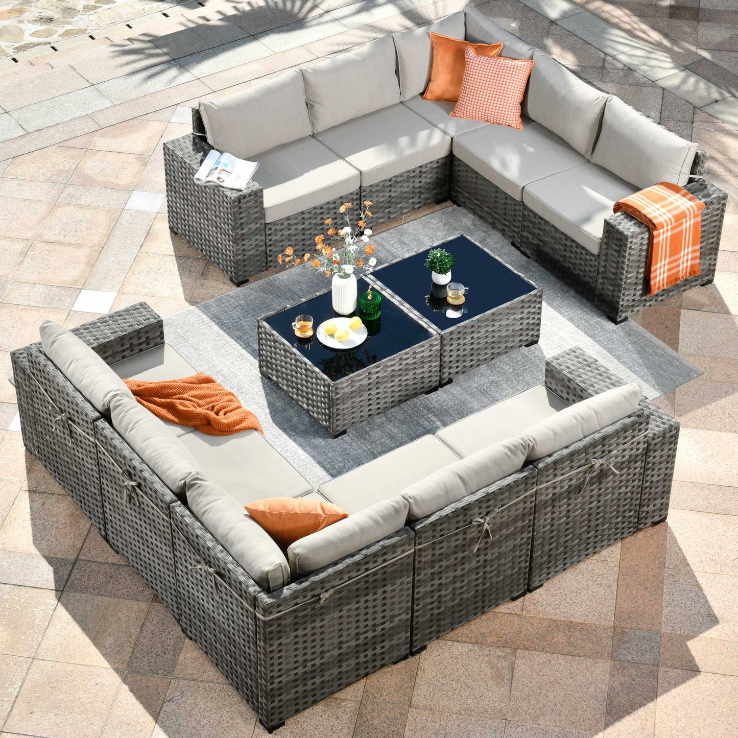 12 Pieces Patio Conversation Set with 7.68'' Broad Handrails