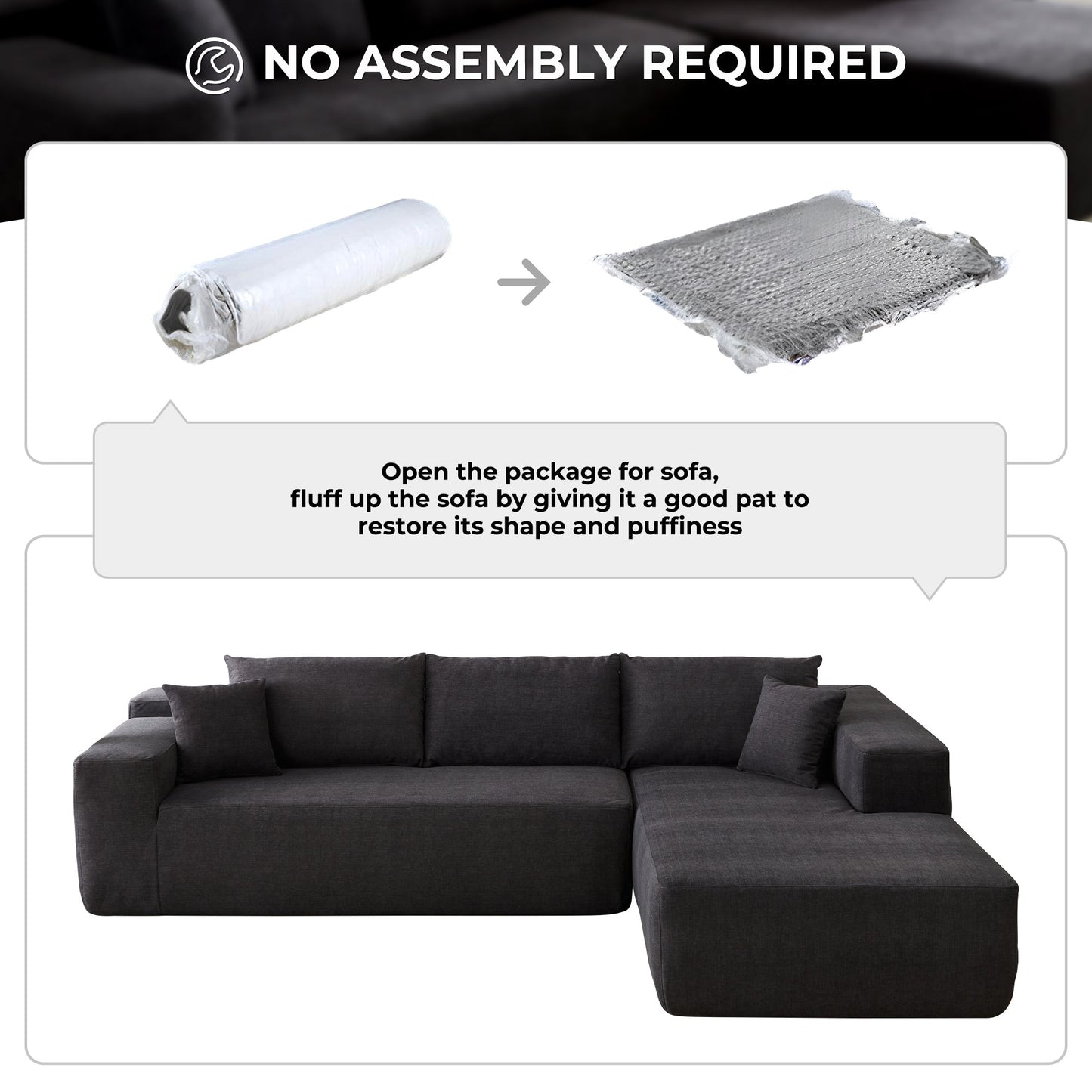 104" L-Shape Modular Couch with Chaise, Chenille Fabric, No Assembly Required