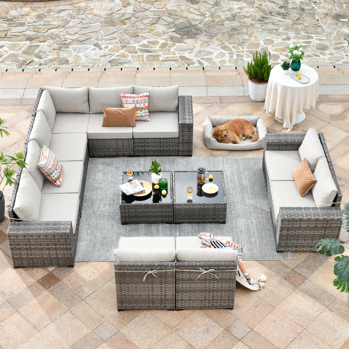 12 Pieces Patio Conversation Set with 7.68'' Broad Handrails
