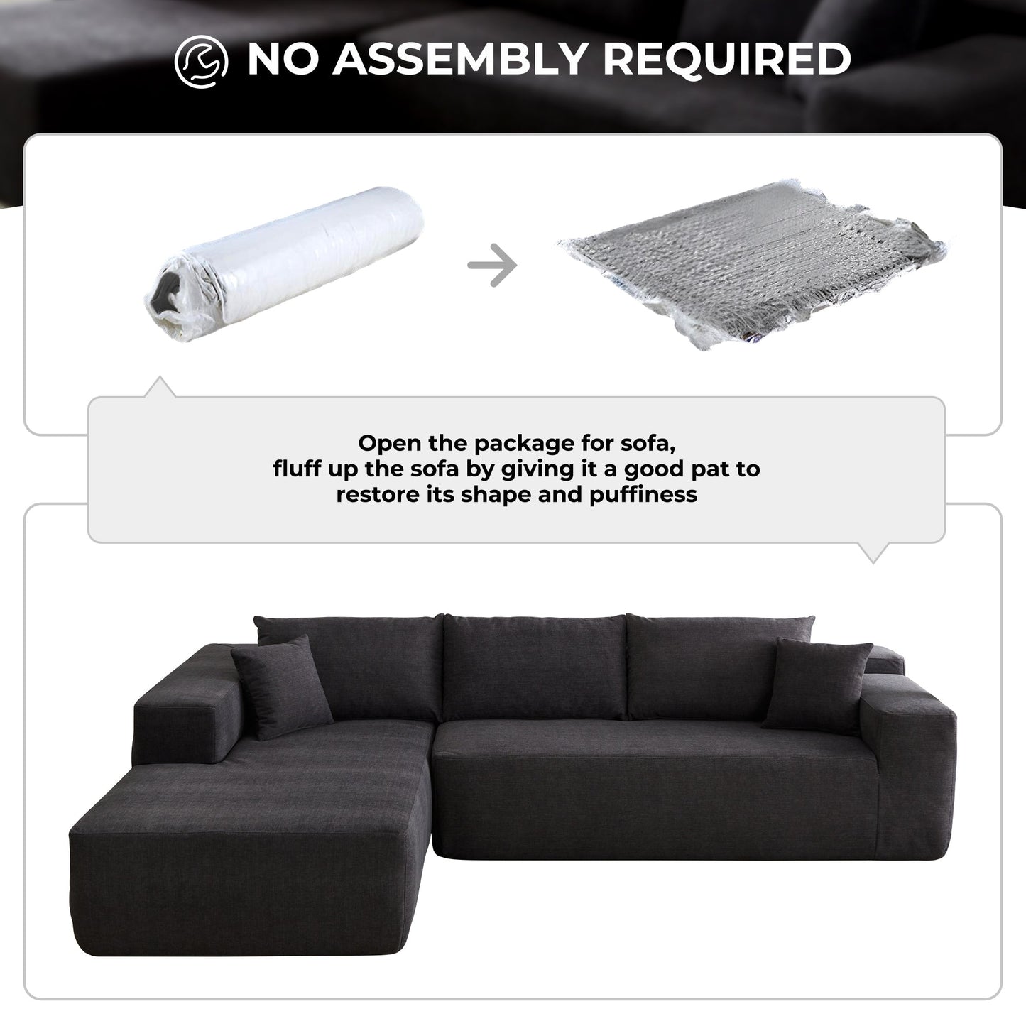 104" L-Shape Modular Couch with Chaise, Chenille Fabric, No Assembly Required