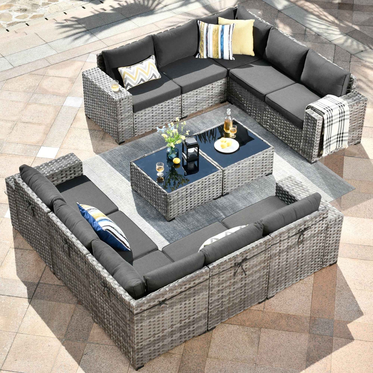 12 Pieces Patio Conversation Set with 7.68'' Broad Handrails