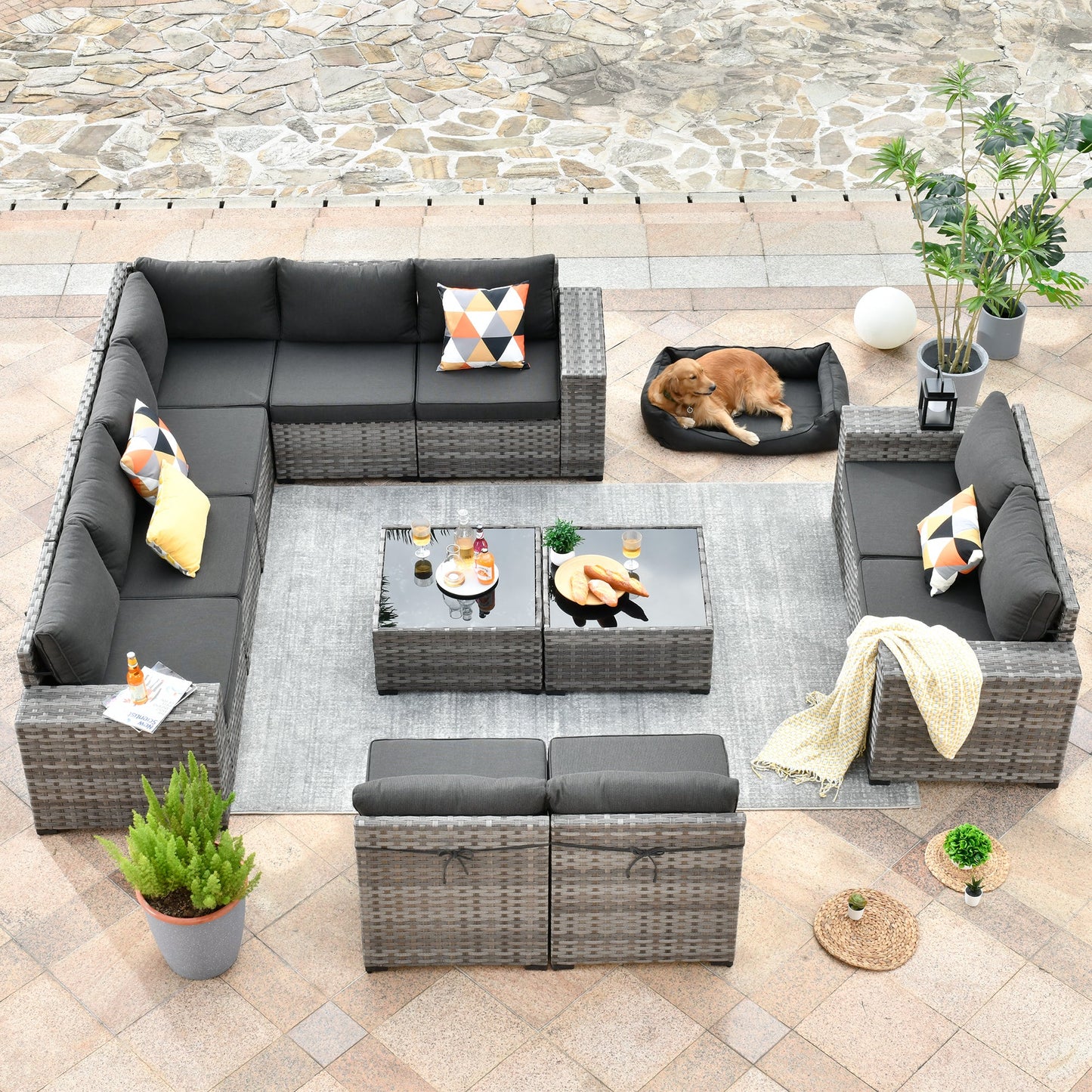 12 Pieces Patio Conversation Set with 7.68'' Broad Handrails