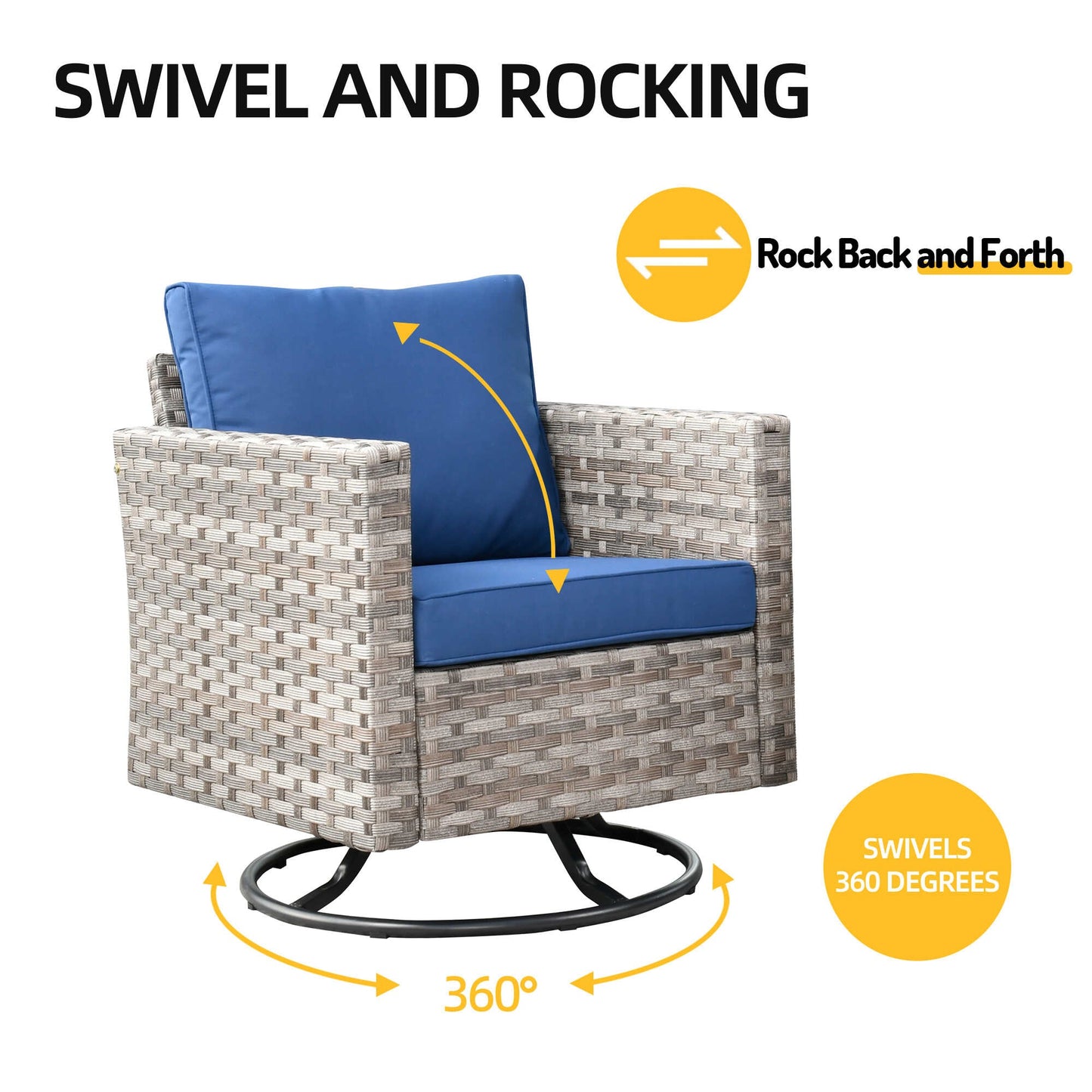 10 Pieces Patio Furniture with 7.68'' Handrails and 30'' Fire Pit Table Rocking Chair