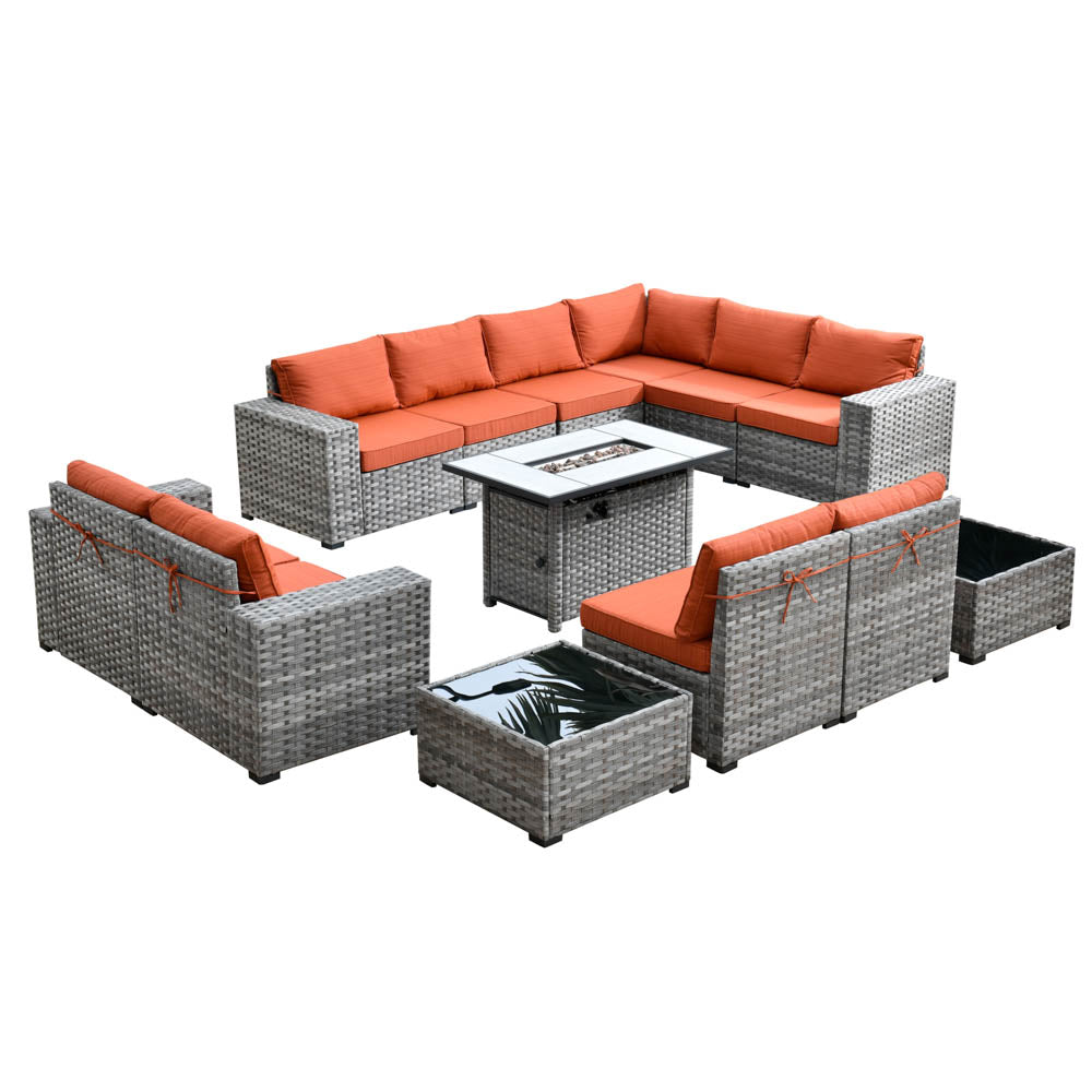 13 Pieces Outdoor Furniture with 7.68'' Broad Handrails and Rectangle 42.12'' Fire Pit Table