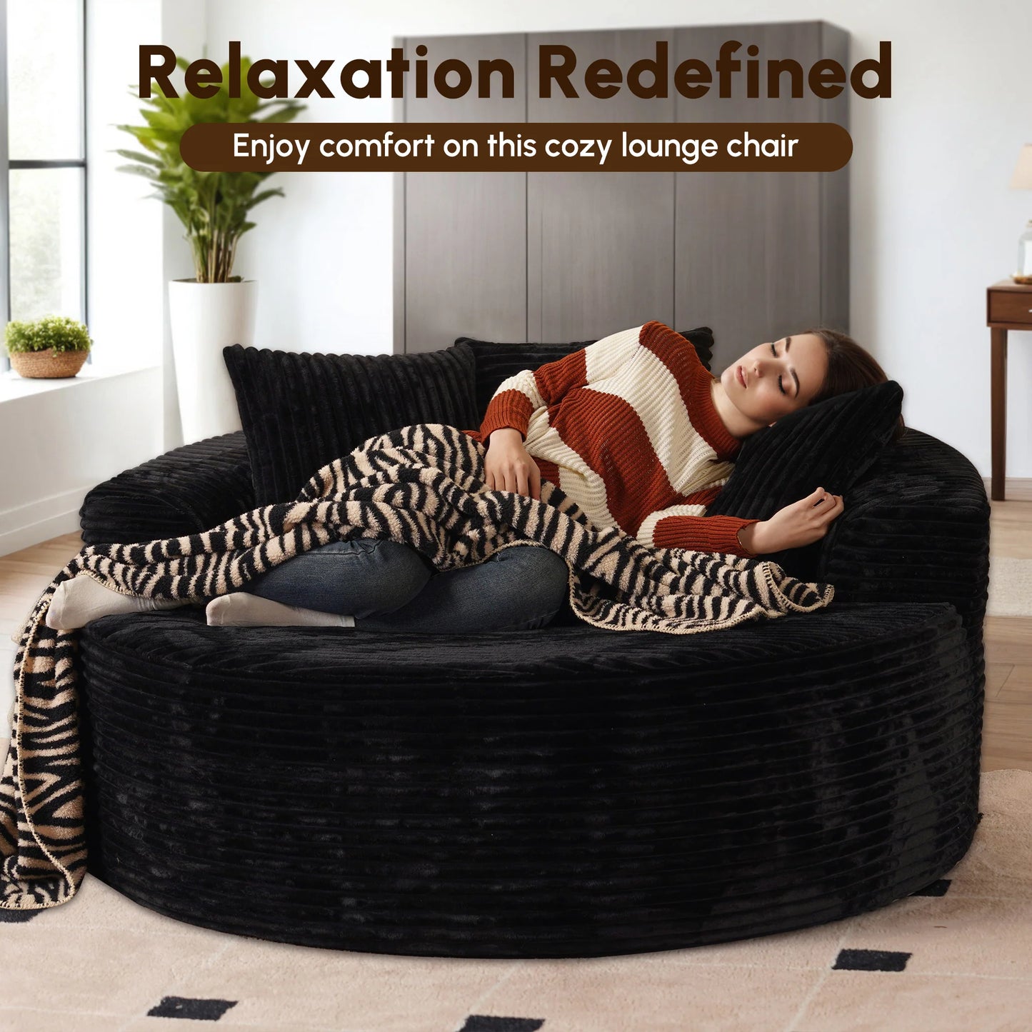 59" O-Shape Modular Couch, Plush Corduroy Fabric, No Assembly Required