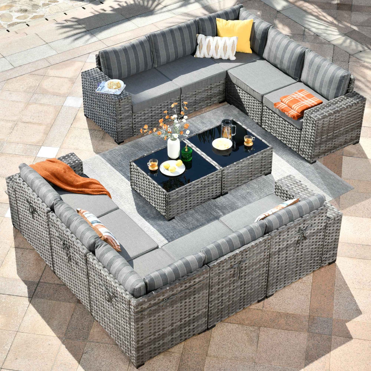 12 Pieces Patio Conversation Set with 7.68'' Broad Handrails