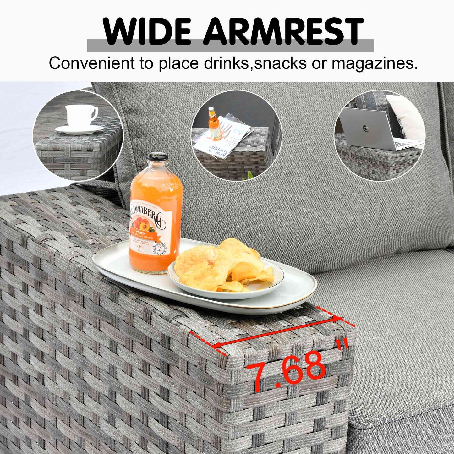12 Pieces Patio Conversation Set with 7.68'' Broad Handrails