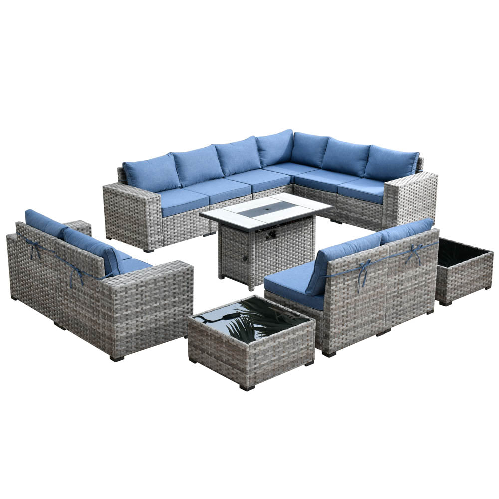 13 Pieces Outdoor Furniture with 7.68'' Broad Handrails and Rectangle 42.12'' Fire Pit Table