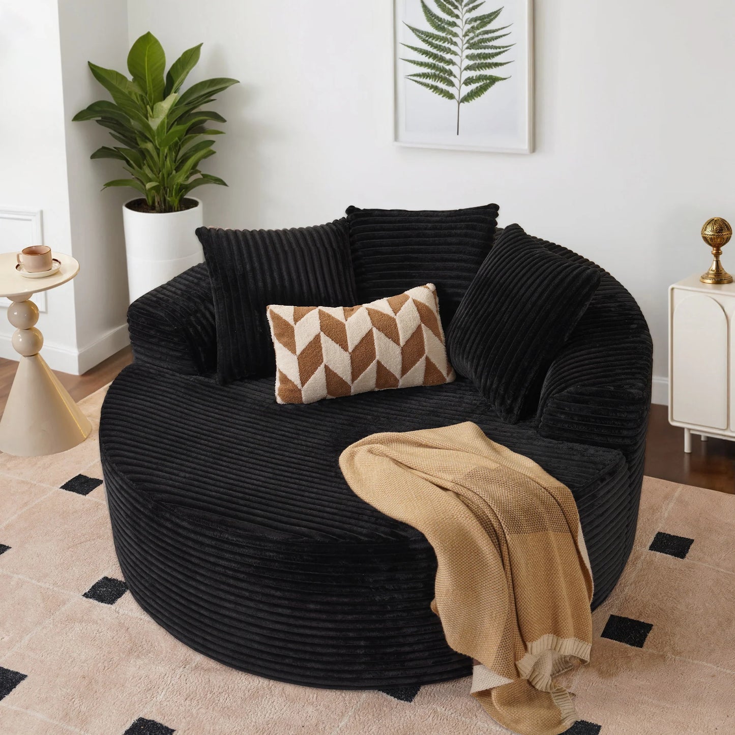59" O-Shape Modular Couch, Plush Corduroy Fabric, No Assembly Required