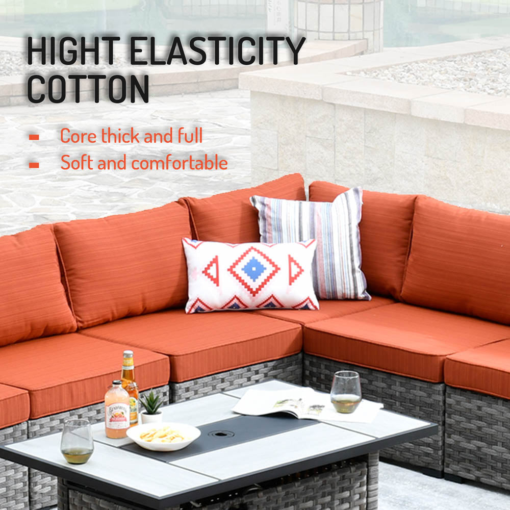 13 Pieces Outdoor Furniture with 7.68'' Broad Handrails and Rectangle 42.12'' Fire Pit Table