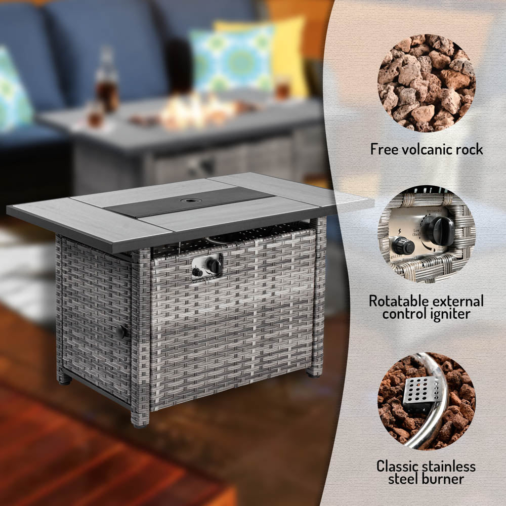 13 Pieces Outdoor Furniture with 7.68'' Broad Handrails and Rectangle 42.12'' Fire Pit Table