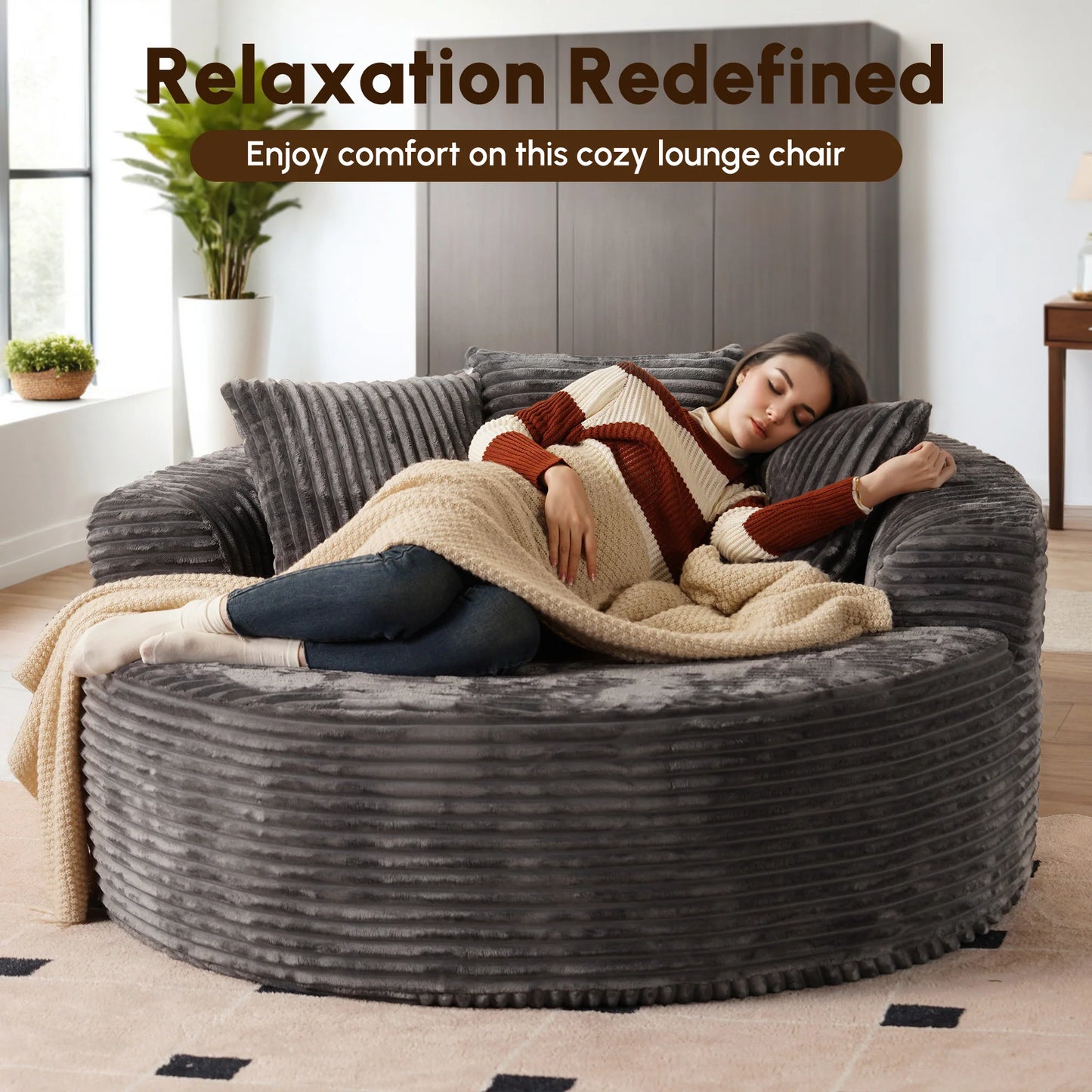 59" O-Shape Modular Couch, Plush Corduroy Fabric, No Assembly Required