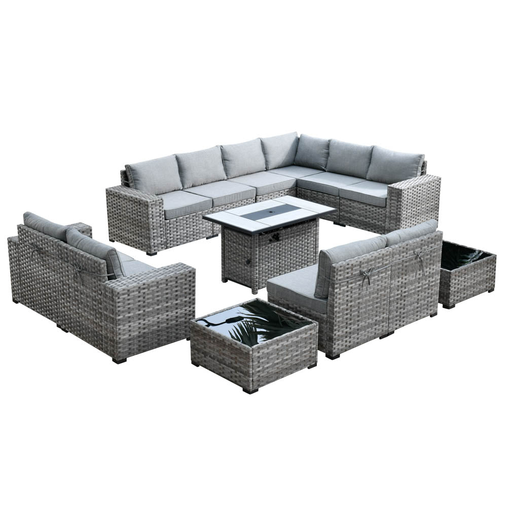 13 Pieces Outdoor Furniture with 7.68'' Broad Handrails and Rectangle 42.12'' Fire Pit Table