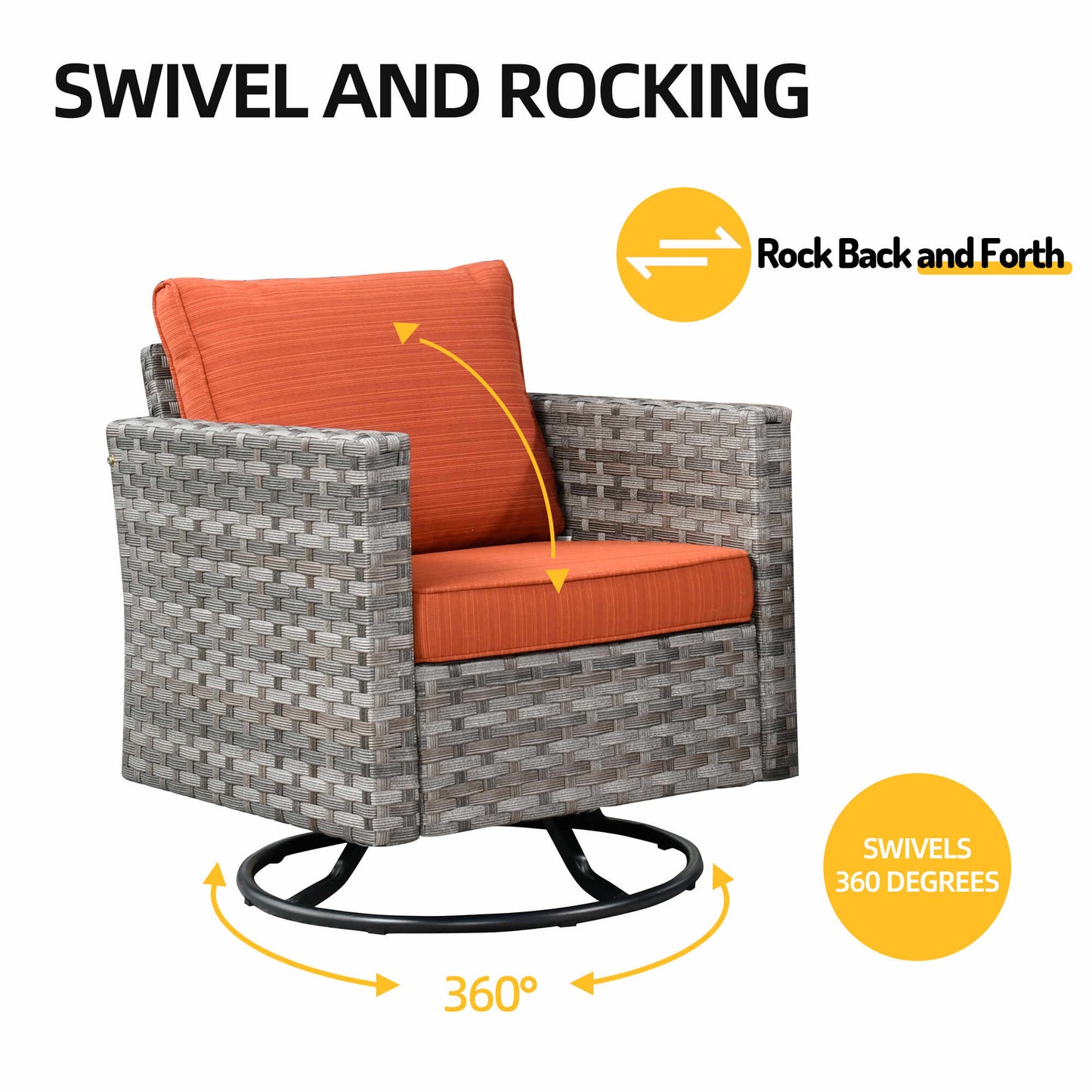10 Pieces Patio Furniture with 7.68'' Handrails and 30'' Fire Pit Table Rocking Chair
