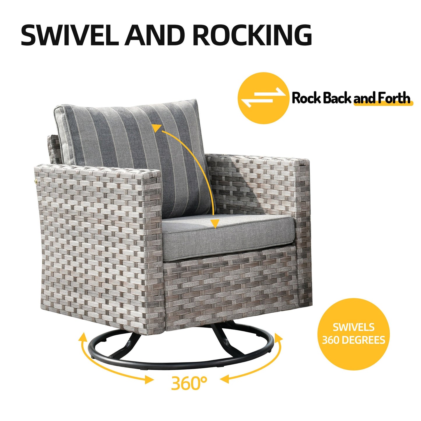 10 Pieces Patio Furniture with 7.68'' Handrails and 30'' Fire Pit Table Rocking Chair