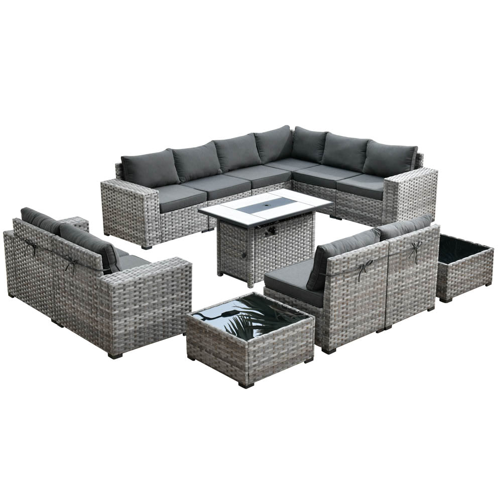 13 Pieces Outdoor Furniture with 7.68'' Broad Handrails and Rectangle 42.12'' Fire Pit Table