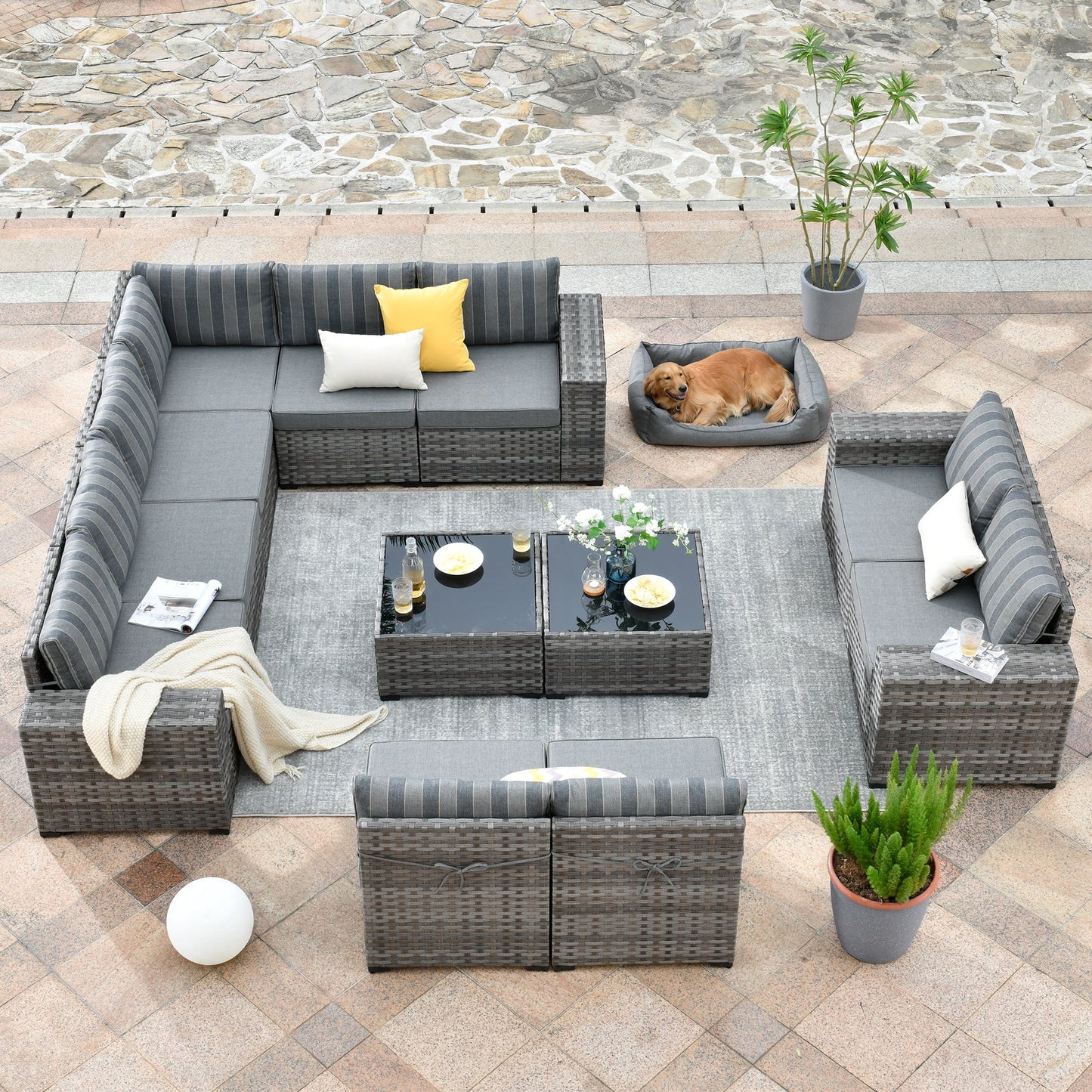 12 Pieces Patio Conversation Set with 7.68'' Broad Handrails