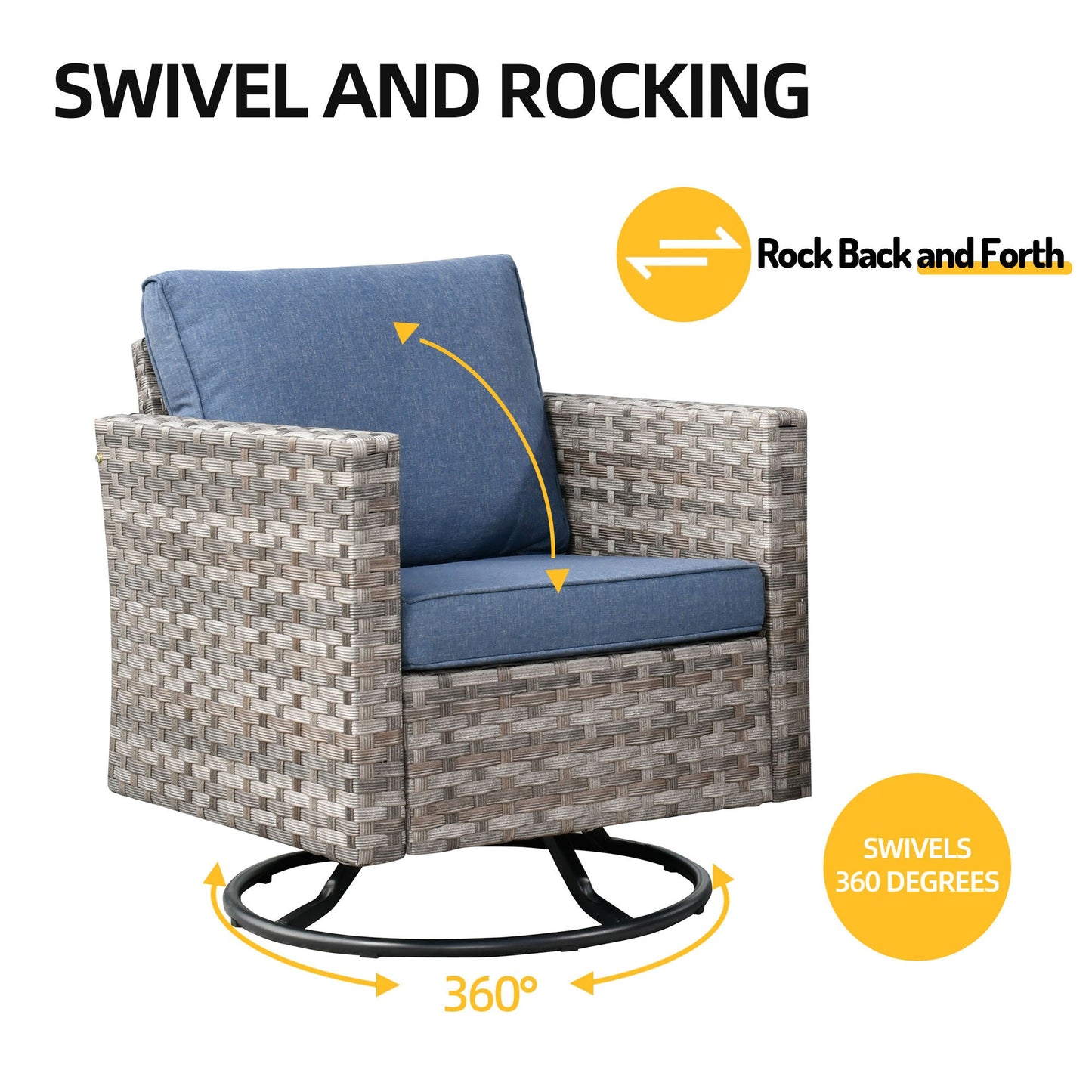 10 Pieces Patio Furniture with 7.68'' Handrails and 30'' Fire Pit Table Rocking Chair