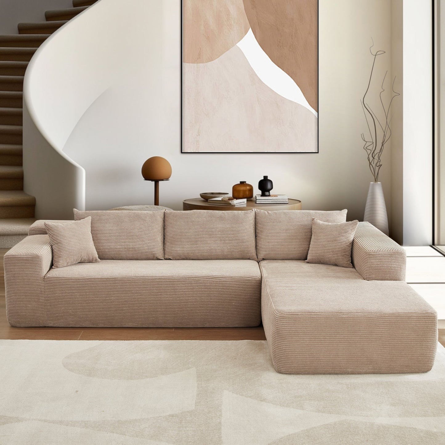 104" L-Shape Modular Couch with Chaise,Corduroy Fabric,No Assembly Required