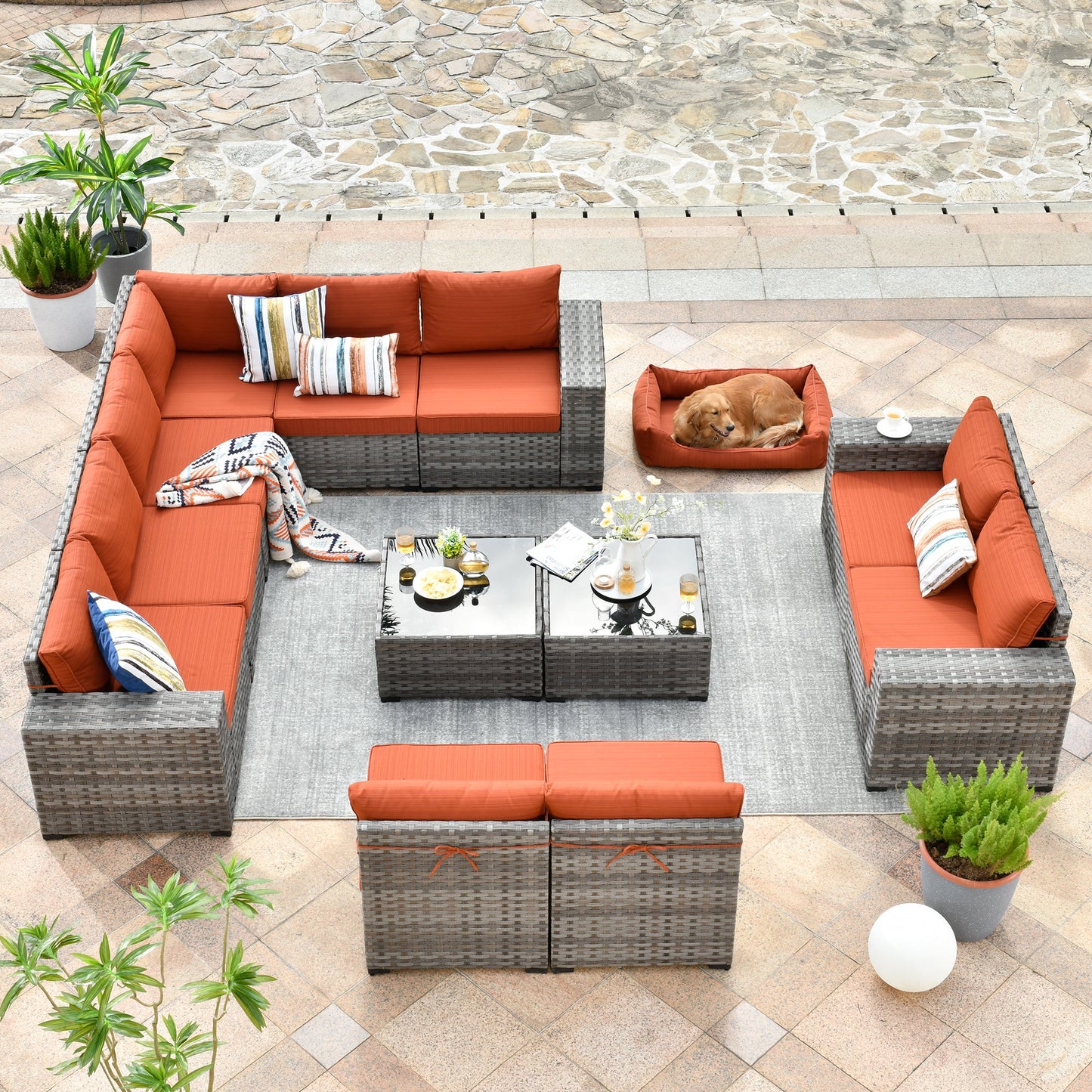 12 Pieces Patio Conversation Set with 7.68'' Broad Handrails