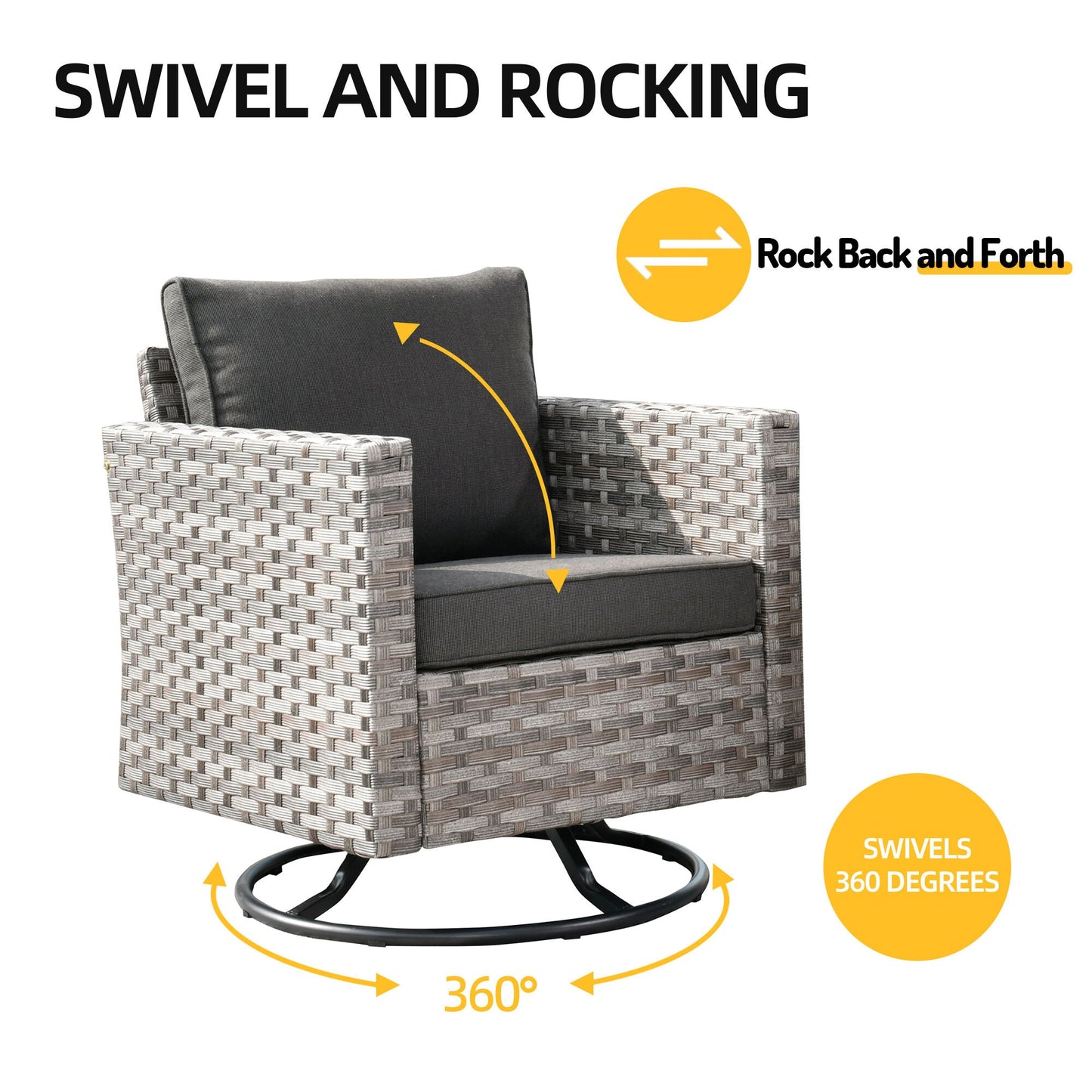 10 Pieces Patio Furniture with 7.68'' Handrails and 30'' Fire Pit Table Rocking Chair