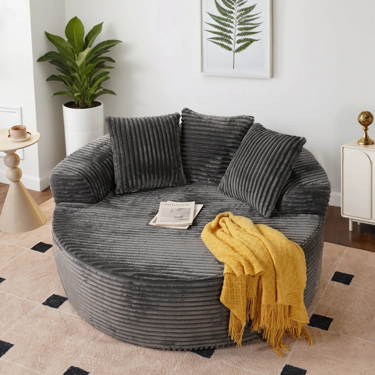 59" O-Shape Modular Couch, Plush Corduroy Fabric, No Assembly Required