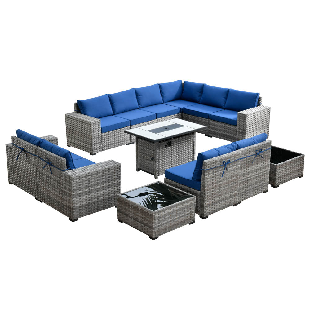 13 Pieces Outdoor Furniture with 7.68'' Broad Handrails and Rectangle 42.12'' Fire Pit Table