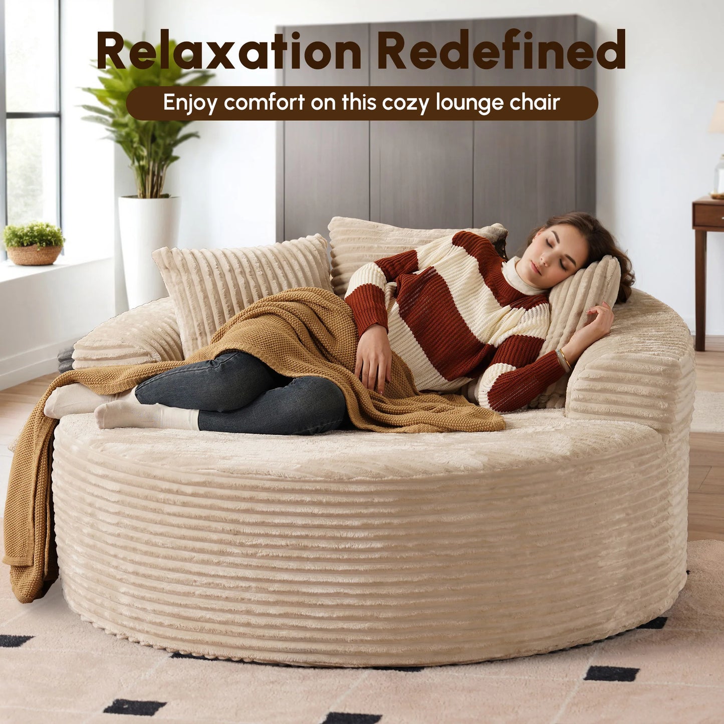 59" O-Shape Modular Couch, Plush Corduroy Fabric, No Assembly Required