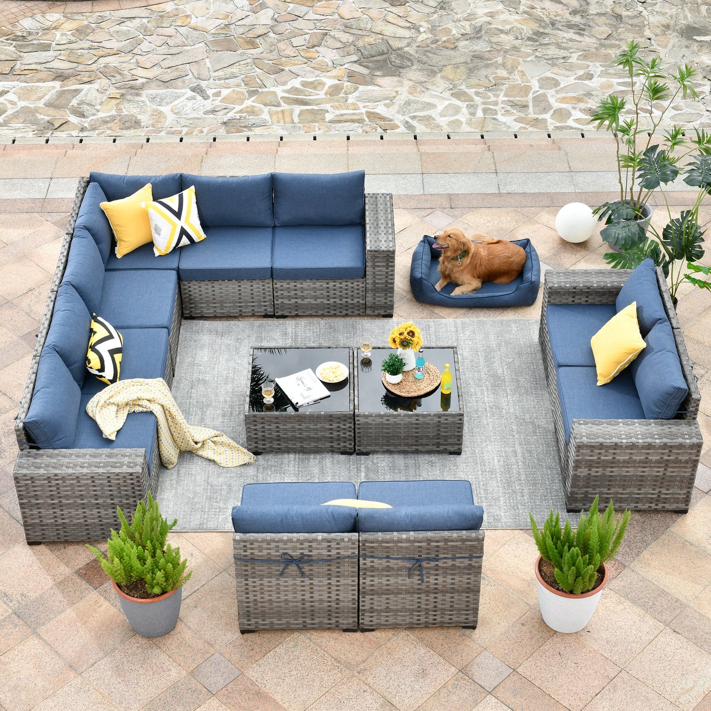 12 Pieces Patio Conversation Set with 7.68'' Broad Handrails