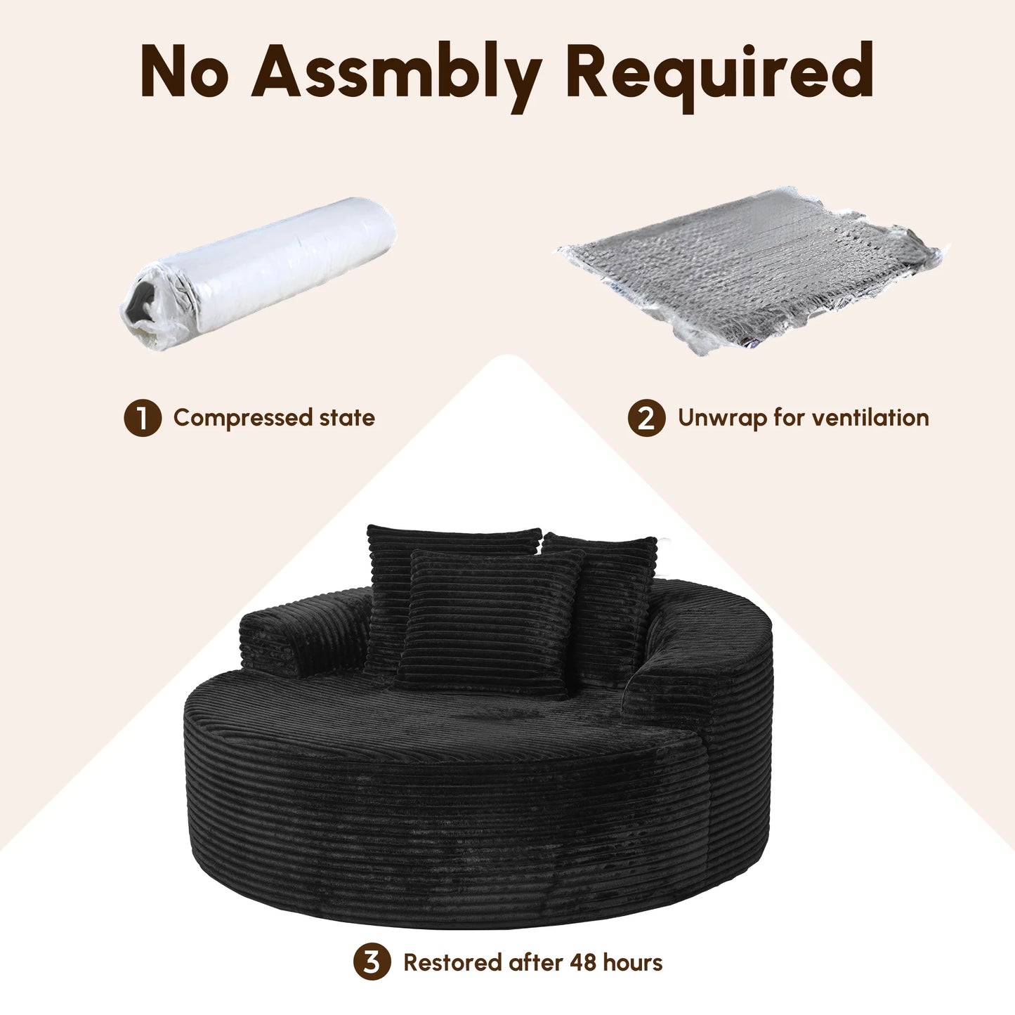 59" O-Shape Modular Couch, Plush Corduroy Fabric, No Assembly Required