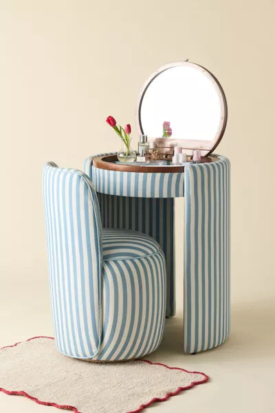 Blue Mirror Vanity & Stool Set