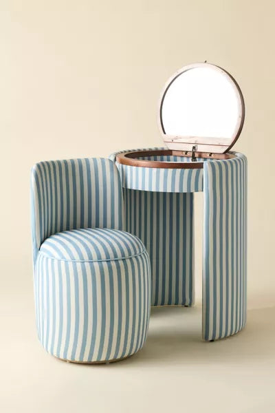 Blue Mirror Vanity & Stool Set