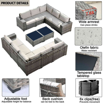 12 Pieces Patio Conversation Set with 7.68'' Broad Handrails