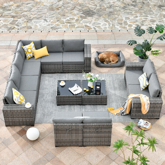 12 Pieces Patio Conversation Set with 7.68'' Broad Handrails