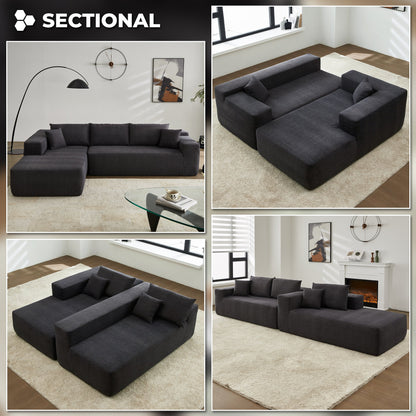 104" L-Shape Modular Couch with Chaise, Chenille Fabric, No Assembly Required