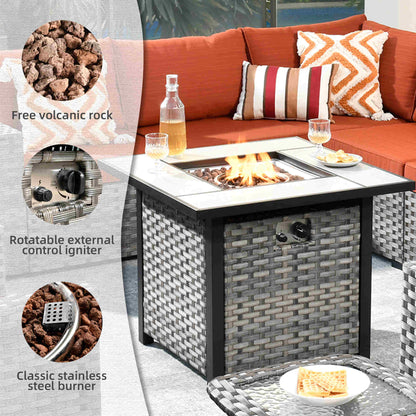 10 Pieces Patio Furniture with 7.68'' Handrails and 30'' Fire Pit Table Rocking Chair