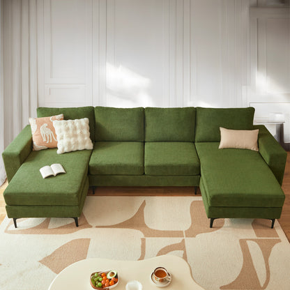 126" Elegant Cloud Velvet U-Shaped Sofa with Double Chaise