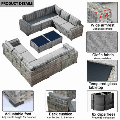 12 Pieces Patio Conversation Set with 7.68'' Broad Handrails