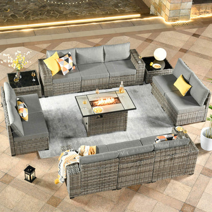 13 Pieces Outdoor Furniture with 7.68'' Broad Handrails and Rectangle 42.12'' Fire Pit Table