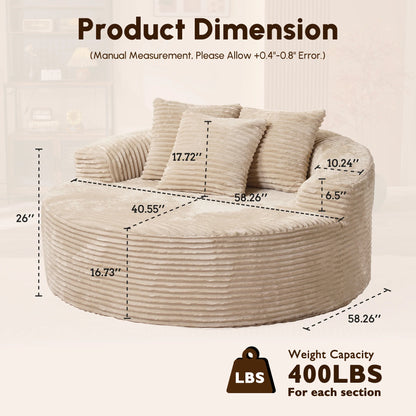 59" O-Shape Modular Couch, Plush Corduroy Fabric, No Assembly Required
