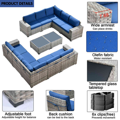 12 Pieces Patio Conversation Set with 7.68'' Broad Handrails
