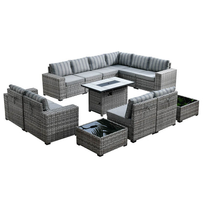 13 Pieces Outdoor Furniture with 7.68'' Broad Handrails and Rectangle 42.12'' Fire Pit Table