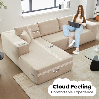 104" L-Shape Modular Couch with Chaise, Chenille Fabric, No Assembly Required