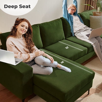 126" Modern U-Shaped Couch with Double Chaise Corduroy Fabric