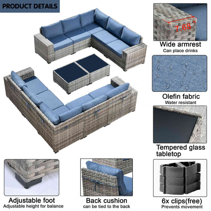12 Pieces Patio Conversation Set with 7.68'' Broad Handrails