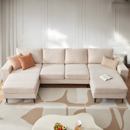 126" Elegant Cloud Velvet U-Shaped Sofa with Double Chaise